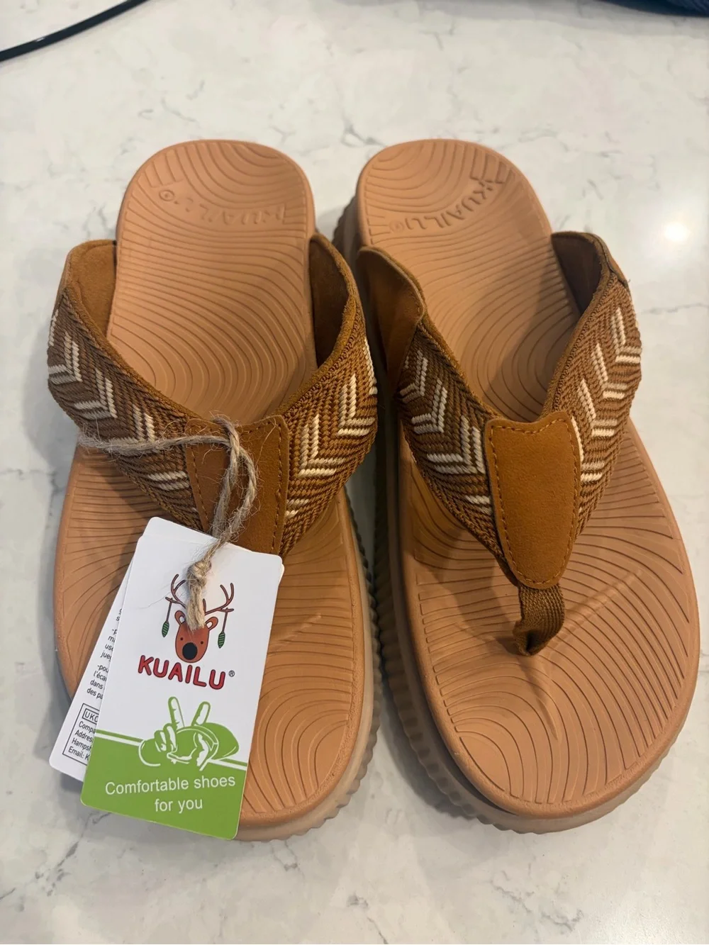Womens Kuailu Tan Brown Flip-Flop Sandals